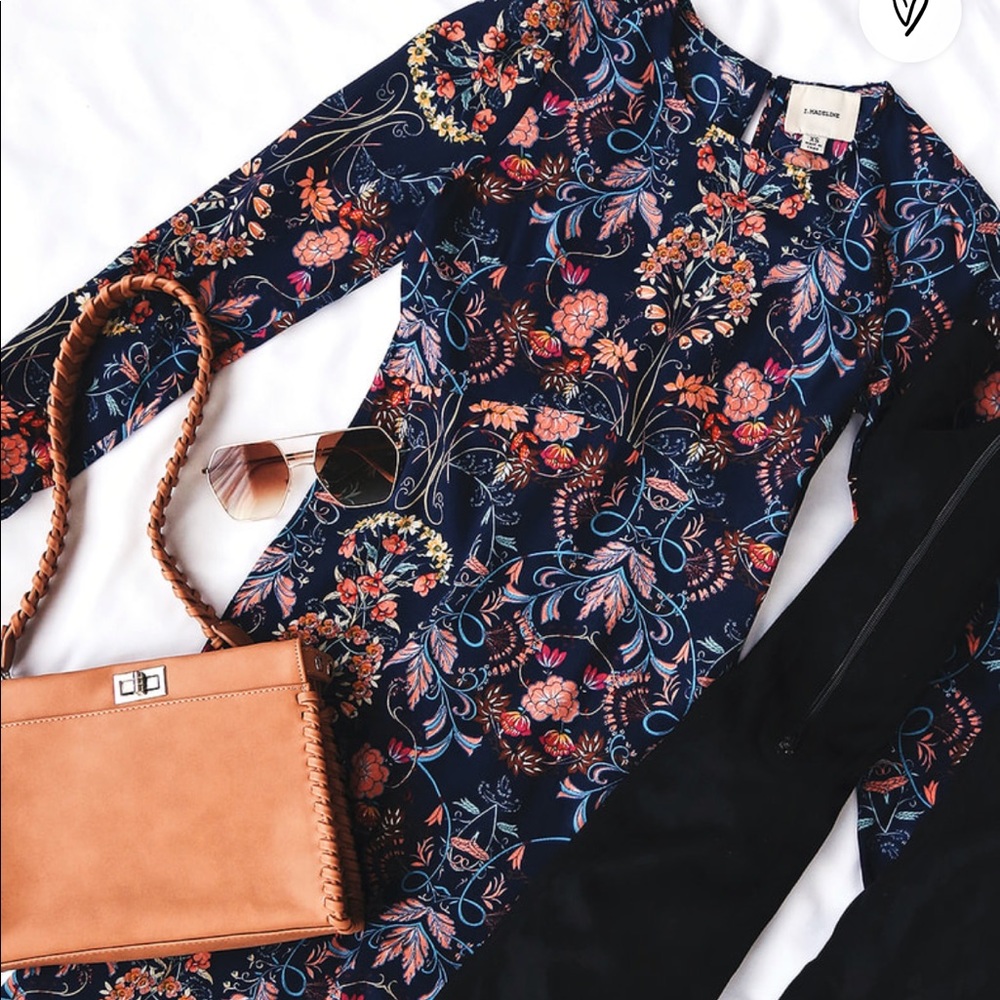 Lulu’s Garden Splendor Navy Blue Floral Print Dress